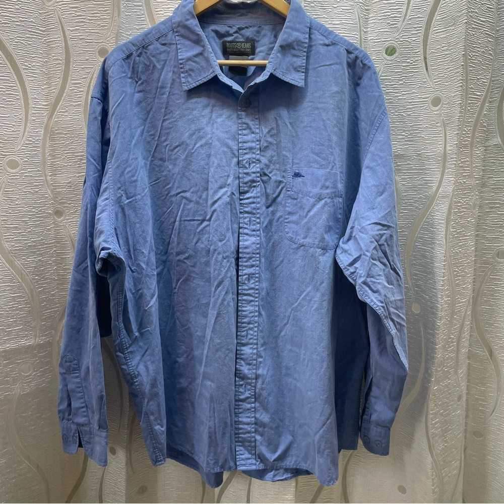 Roots Jeans Shirt Mens XXL‎ Blue 100% Cotton Long Sleeve Button Down